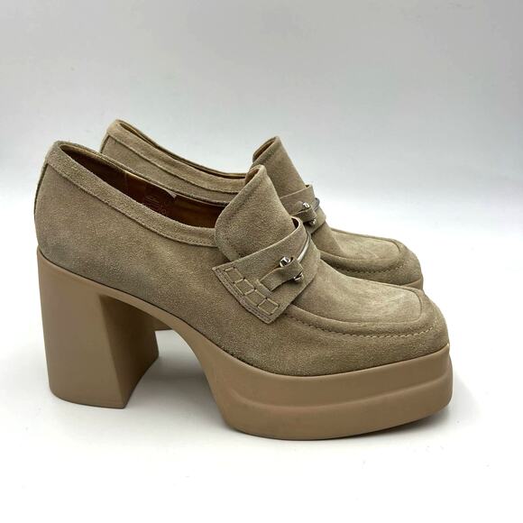 Free People Double Stacked Platform Loafers Tan Suede Horsebit Trim EU 40/US 10 - Picture 4 of 9